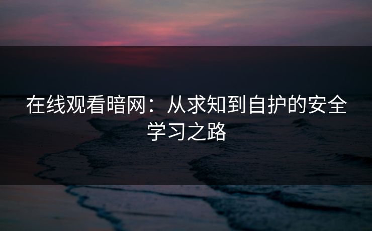在线观看暗网:从求知到自护的安全学习之路 在线观看暗网:从求知到自护的安全学习之路
